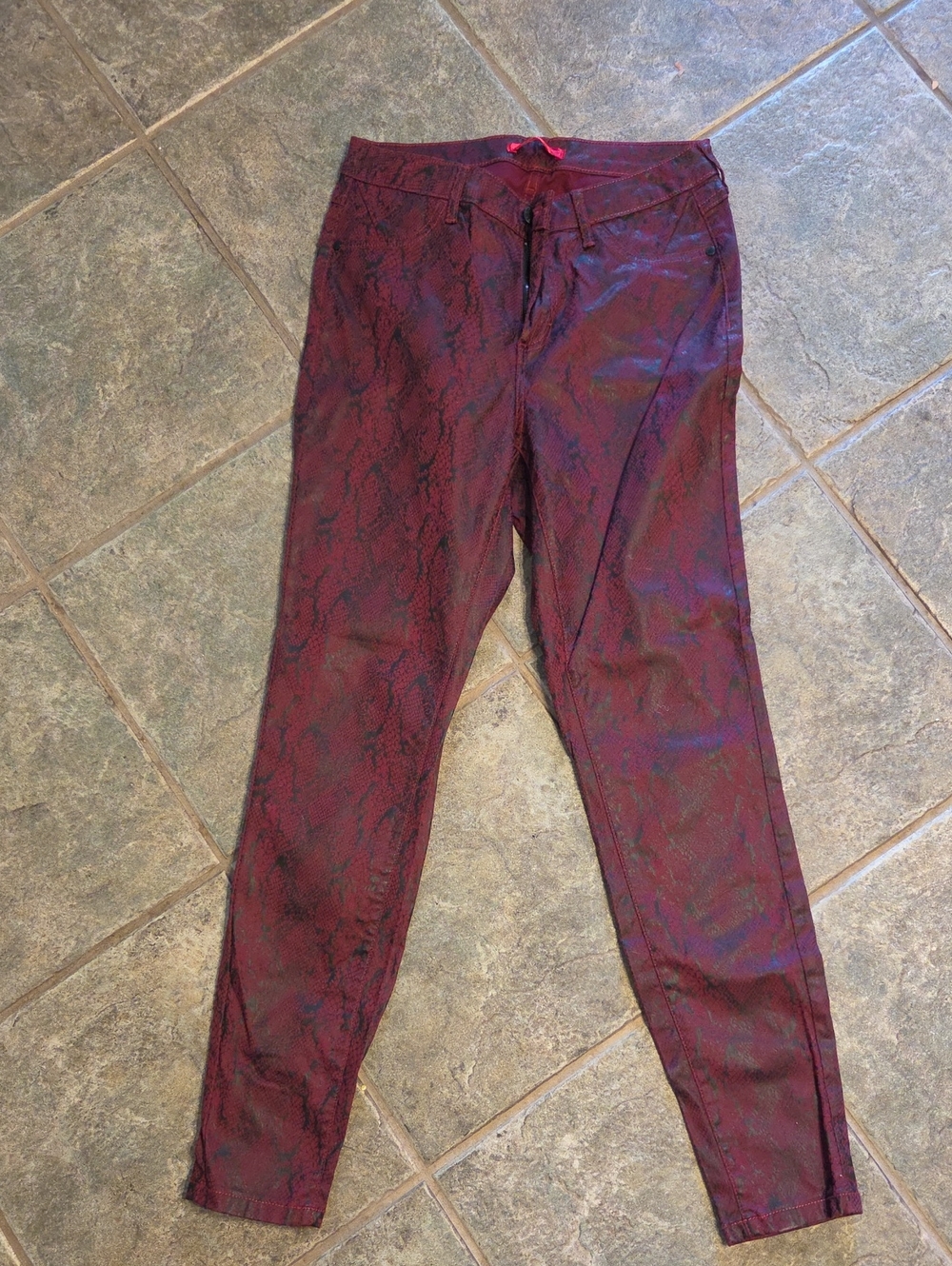 Jennifer Lopez Burgundy Snake-Print Skinny Jeans